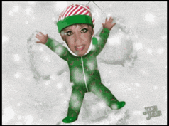 a cartoon of a child in a green pajamas making a snow angel
