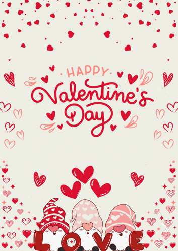 a valentine 's day greeting card with two gnomes in love