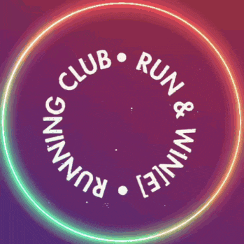 a circle with the words running club run and wine in it