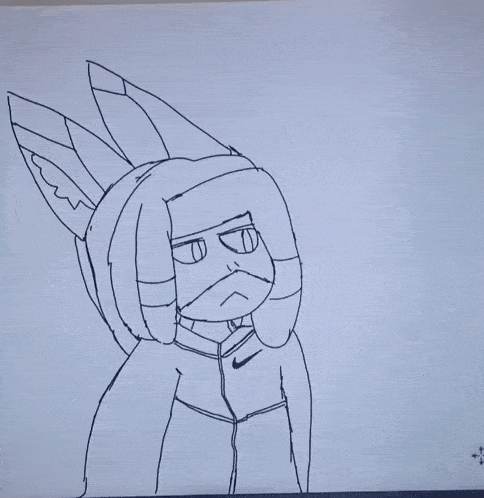 a black and white drawing of a fox wearing a nike hoodie