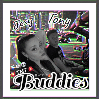 a picture of a man and a woman with the words buddies on it