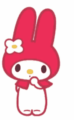 a cartoon bunny with a flower on its head and a question mark behind it .