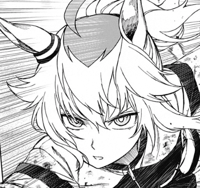 it is a black and white drawing of a girl with horns .