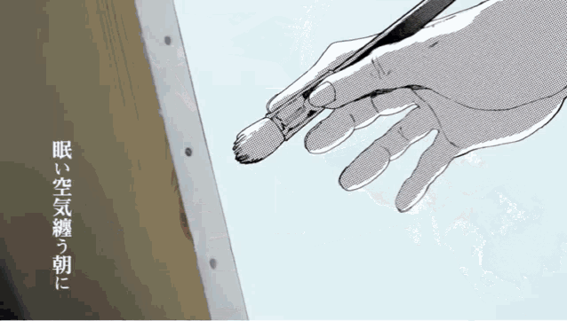 a black and white drawing of a hand holding a brush with chinese writing behind it
