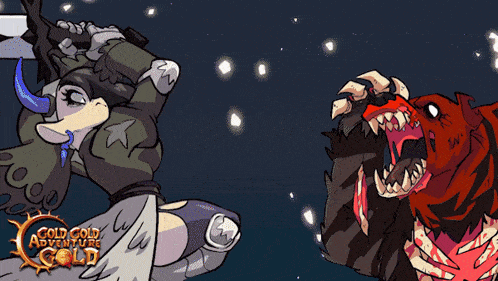 a cartoon drawing of a woman and a bear with the words gold gold adventure gold on the bottom