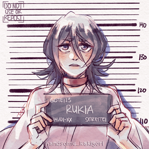 a drawing of rukia holding a sign that says do not use or repost