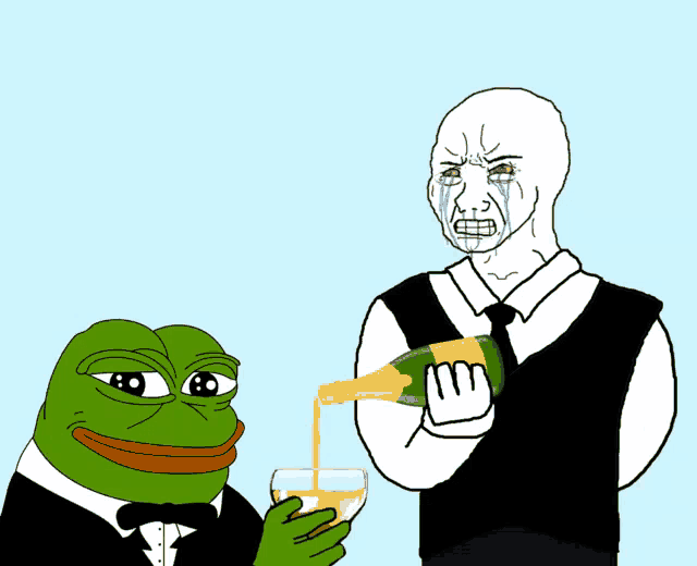 a cartoon of a man pouring champagne into a glass