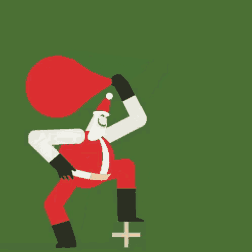 a cartoon of santa claus standing on a green background with arabic writing .
