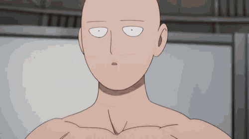 a cartoon character with a bald head and a white eye