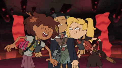 a group of cartoon characters are posing for a photo
