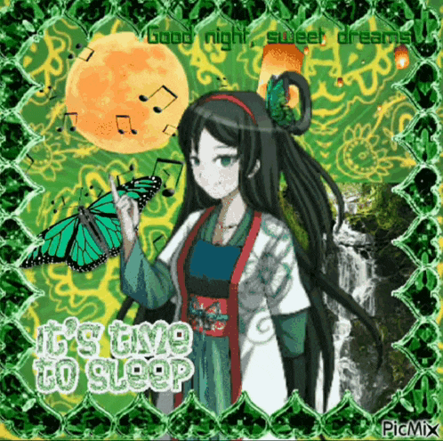 a picture of a girl holding a butterfly with the words " it 's time to sleep "