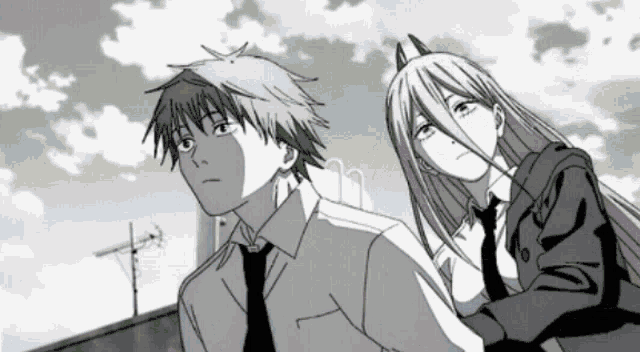 a black and white drawing of a man and a girl