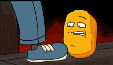 a cartoon of a person standing next to a yellow object with a face