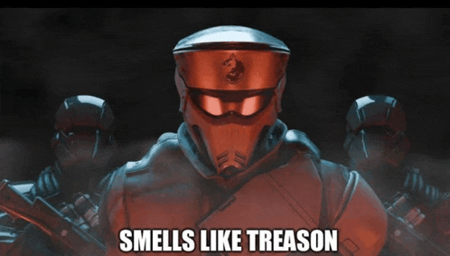 a group of soldiers with the words smells like treason