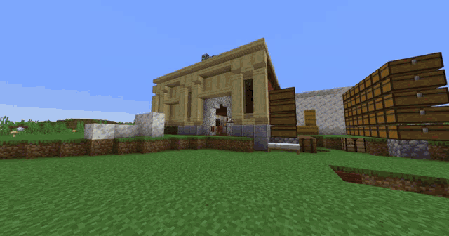 a screenshot of a minecraft game shows a house and a fence