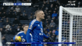a soccer game is being played in the premier league and the score is tot 1-0 lei