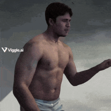 a shirtless man is standing in front of a sign that says viggle ai