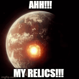 a picture of the earth with the words ahh my relics written on it