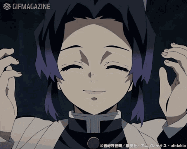 a gif of a girl with purple hair and the words gifmagazine at the bottom