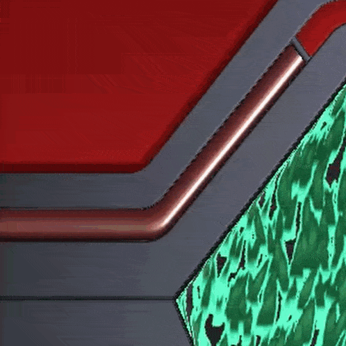 a computer generated image of a red and green wall with a white arrow pointing to the right .