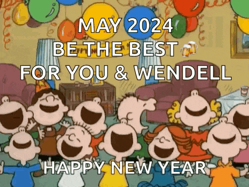 a group of snoopy characters are celebrating a new year 's eve party .