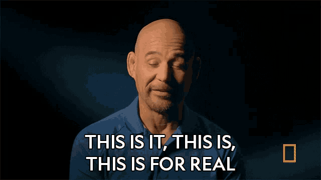 a bald man in a blue shirt says this is it this is this is for real