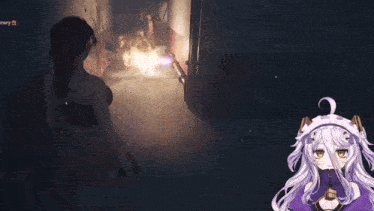 a girl with purple hair is standing in front of a screen that says " appreciate the new pants "