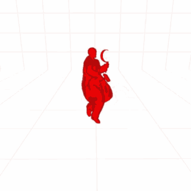 a red figure is holding a hammer and sickle