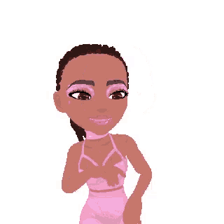 a pixel art drawing of a woman in a pink top and skirt .