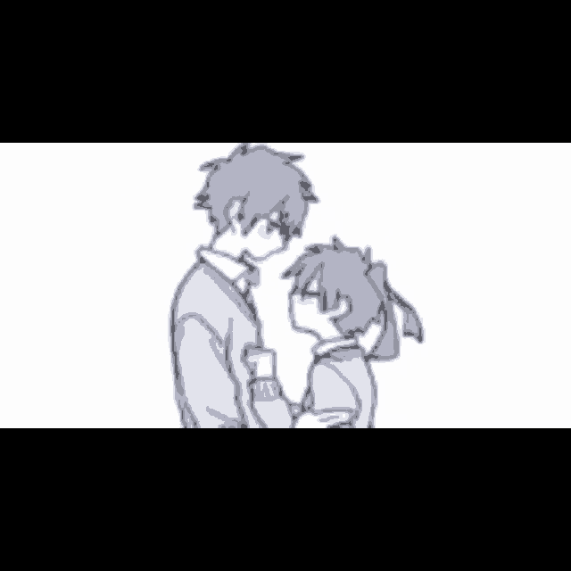 a drawing of two anime characters hugging each other .