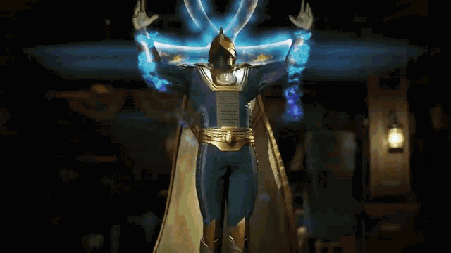 a man in a costume with an ankh symbol on his chest