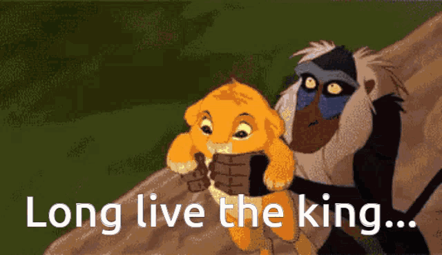 a lion and a monkey are standing next to each other with the words long live the king