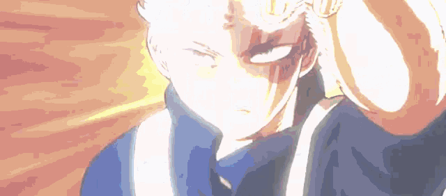 a close up of a person 's face with a yellow light coming out of it .