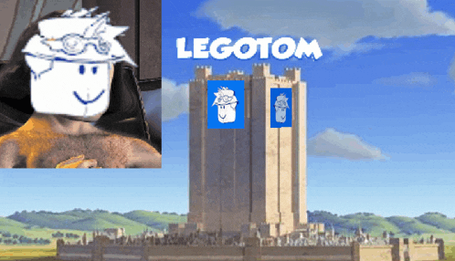 a picture of a man and a castle with the word legotom on it