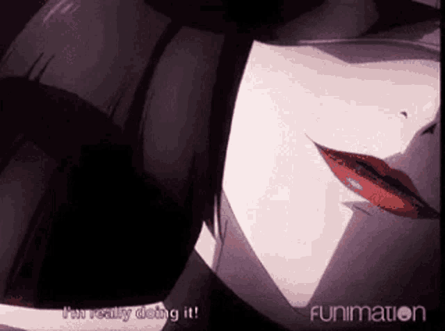 a close up of a woman 's face with the words " i 'm really doing it " in the corner