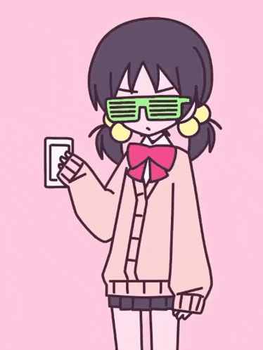 a cartoon drawing of a girl with a bow tie covering her mouth with her hands