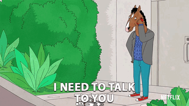 a cartoon of a horse talking on a cell phone with the words " i need to talk to you "