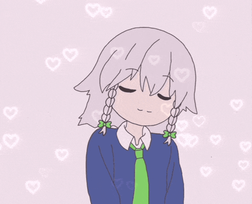 a drawing of a girl with her eyes closed and hearts around her