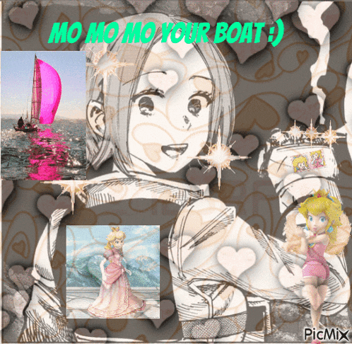 a picture of momo and peach with the words momo mo your boat