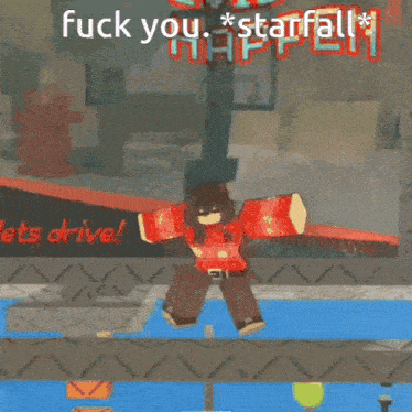 a cartoon scene with the words fuck you starfall on it