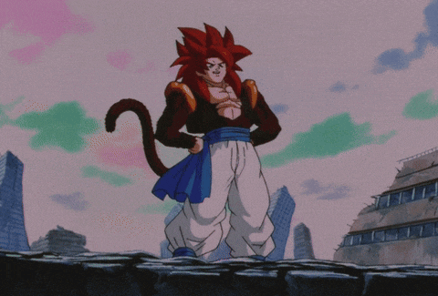 a cartoon character with red hair is standing on a rock