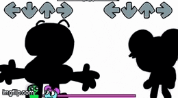 a silhouette of a cartoon character in a video game with arrows pointing up and down .