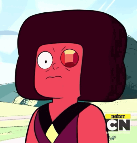a cartoon character with a red eye and a cn logo on the bottom