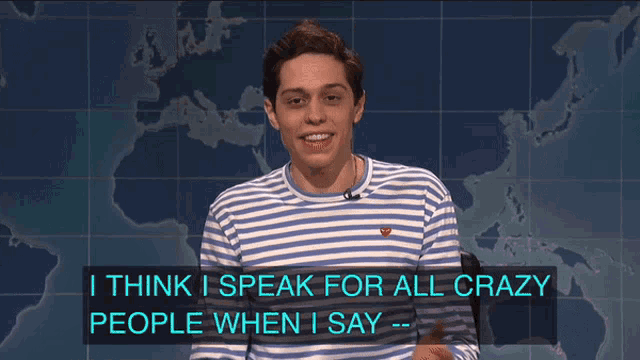 a man in a blue and white striped shirt says screaming it was good