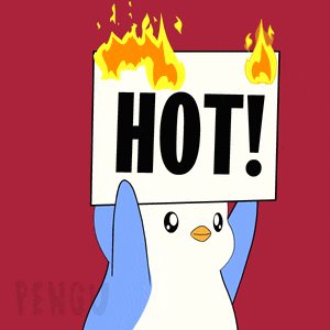 a penguin holding a sign that says hot
