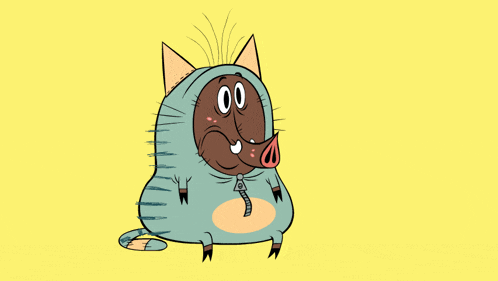 a cartoon drawing of a cat in a boar costume with the word nooo behind it