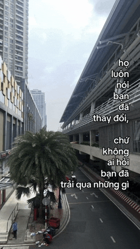 an aerial view of a city street with the words ho luôn hoi ban da thay doi chu không ai hoi ban da trai qua nhưng gi