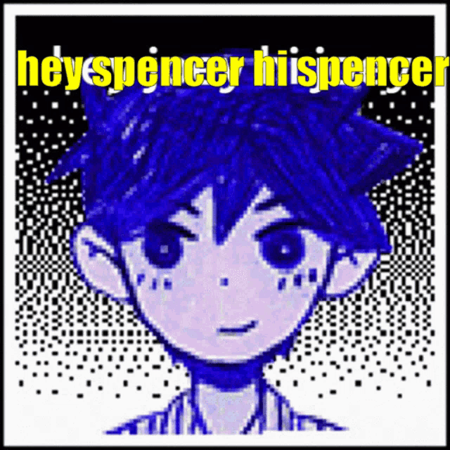 a picture of a boy with blue hair and the words heyspencer hispence on it