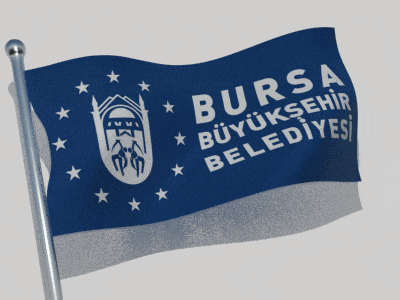 a blue flag that says bursa büyükşehir belediyesi on it