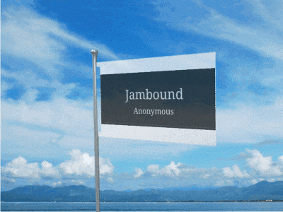 a sign that says jambound anonymous is flying in the wind